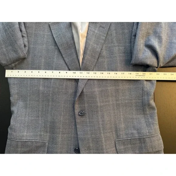 Jos. A. Bank Silk Wool Sport Coat Men 42L Blue Windowpane 2-Button Blazer Jacket